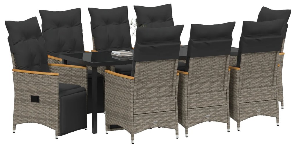 Conjunto de Jantar de Jardim de 9 Peças com Almofadas Cinza Poli Ratta