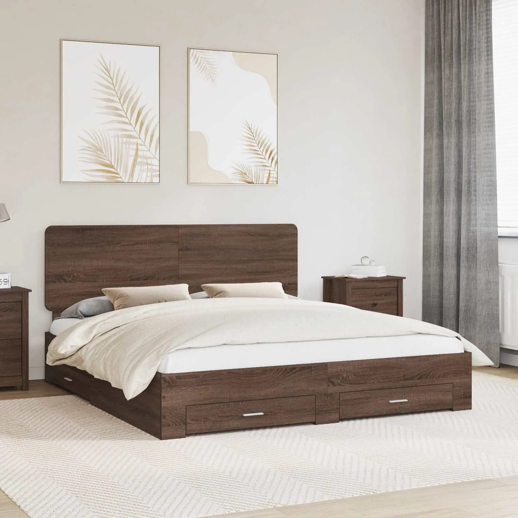 vidaXL Estrutura da Cama com cabeceira Carvalho Marrom 180 x 200 cm