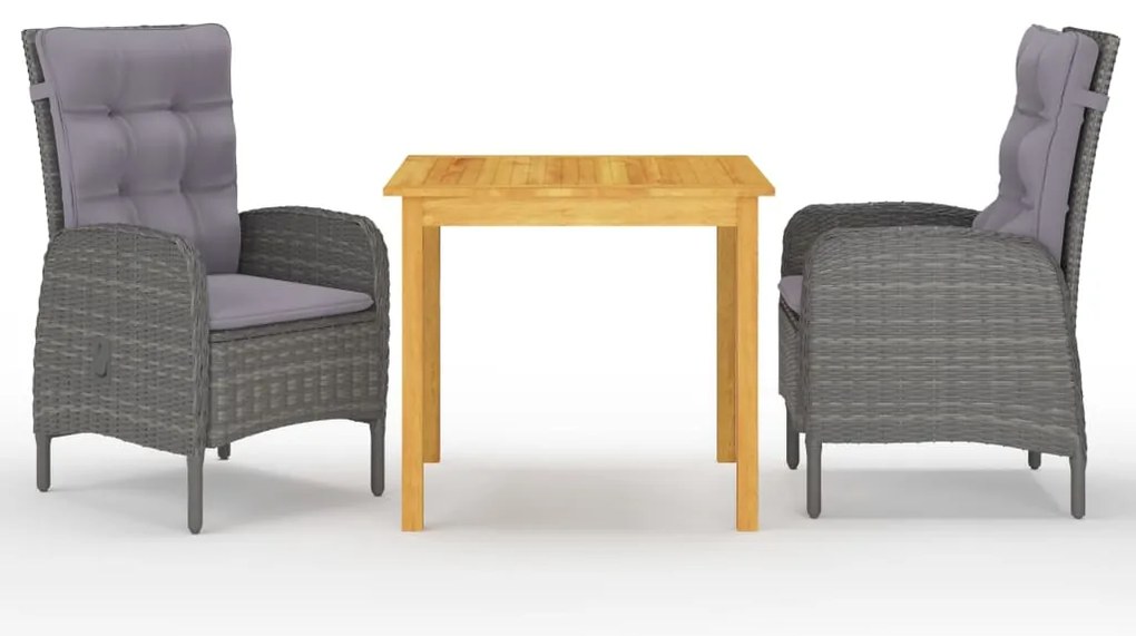 3 pcs conjunto de jantar para jardim cinzento