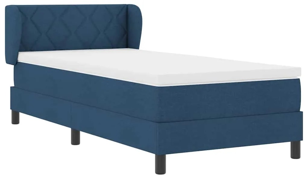 Cama Box Spring da com Colchão Azul, 100x200 cm, Tecido