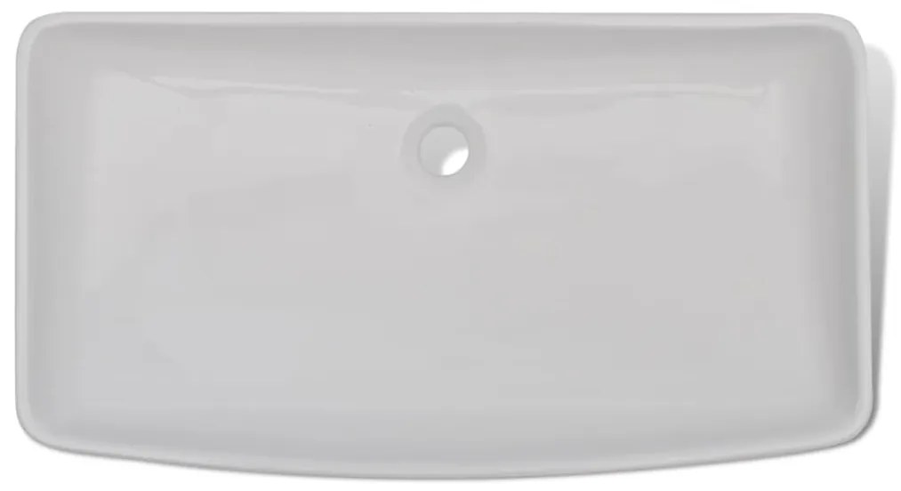 Lavatório com torneira misturadora cerâmica retangular branco