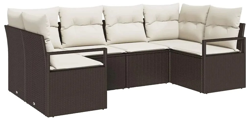 Conjunto de Sofá de Jardim de 6 Peças com Almofadas Marrom - Rattan Si