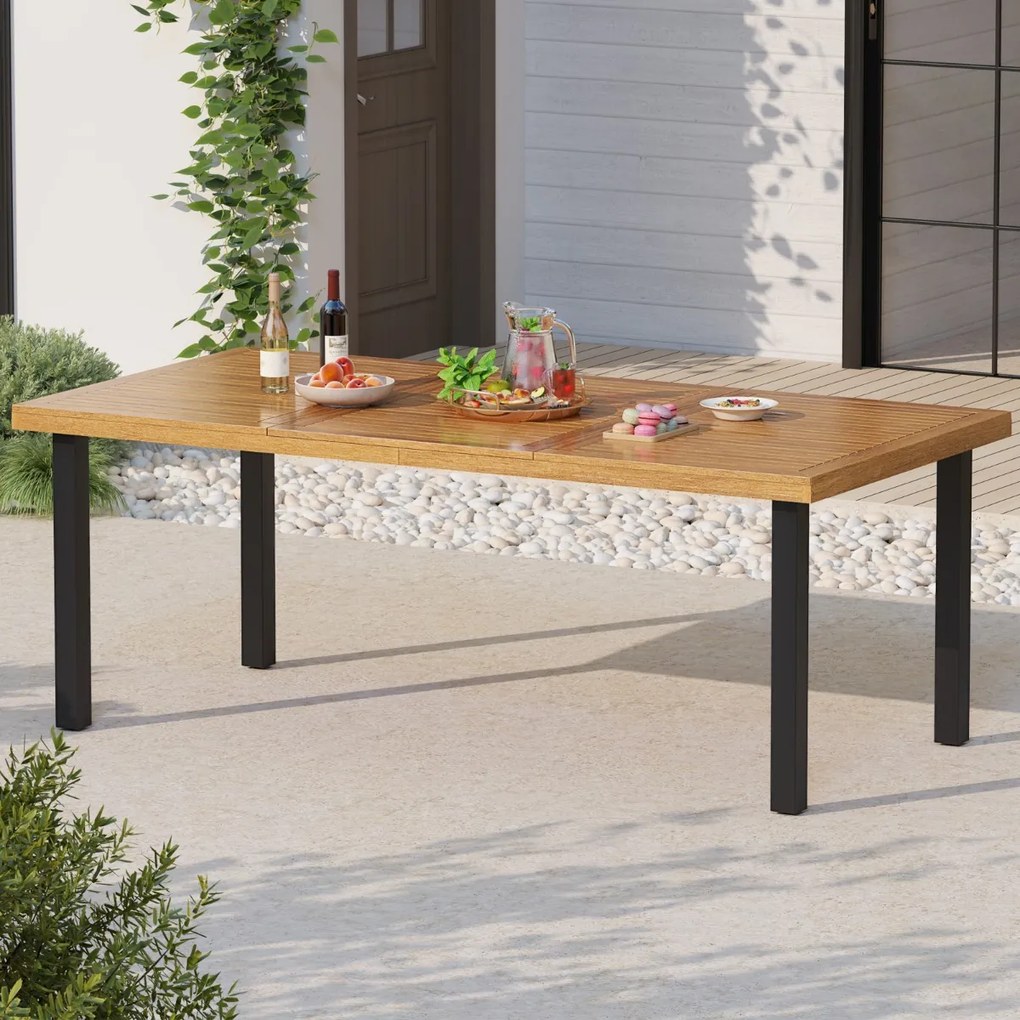 Mesa de jantar para jardim para 8 pessoas com orifício para guarda-sol e pernas de metal 200 x 100 x 75 cm Natural