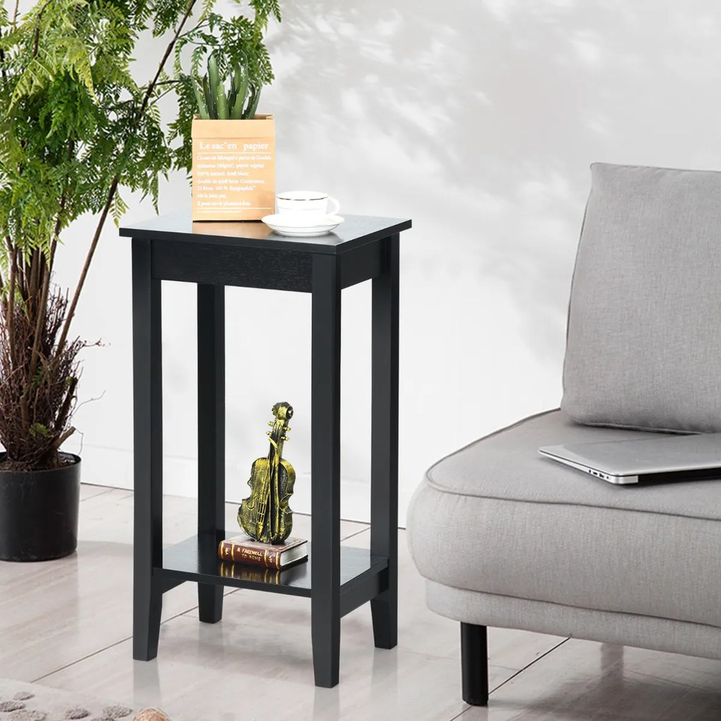 Mesa de sofá de mesa lateral com 2 níveis Mesa de café rectangular estreita e compacta para sala de estar 39,6 x 29,6 x 73,5 cm Preto