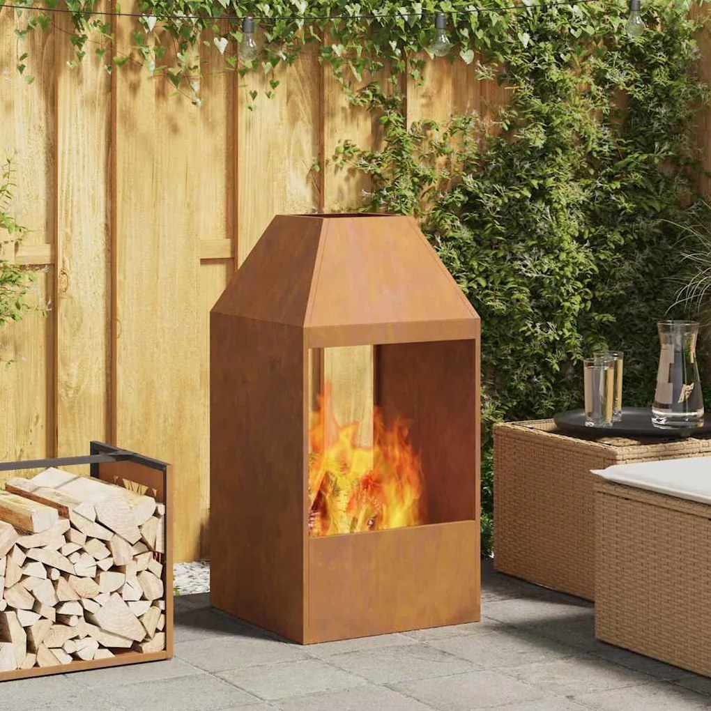 vidaXL Fire Pit Castanho 50 x 50 x 100 cm Aço corten