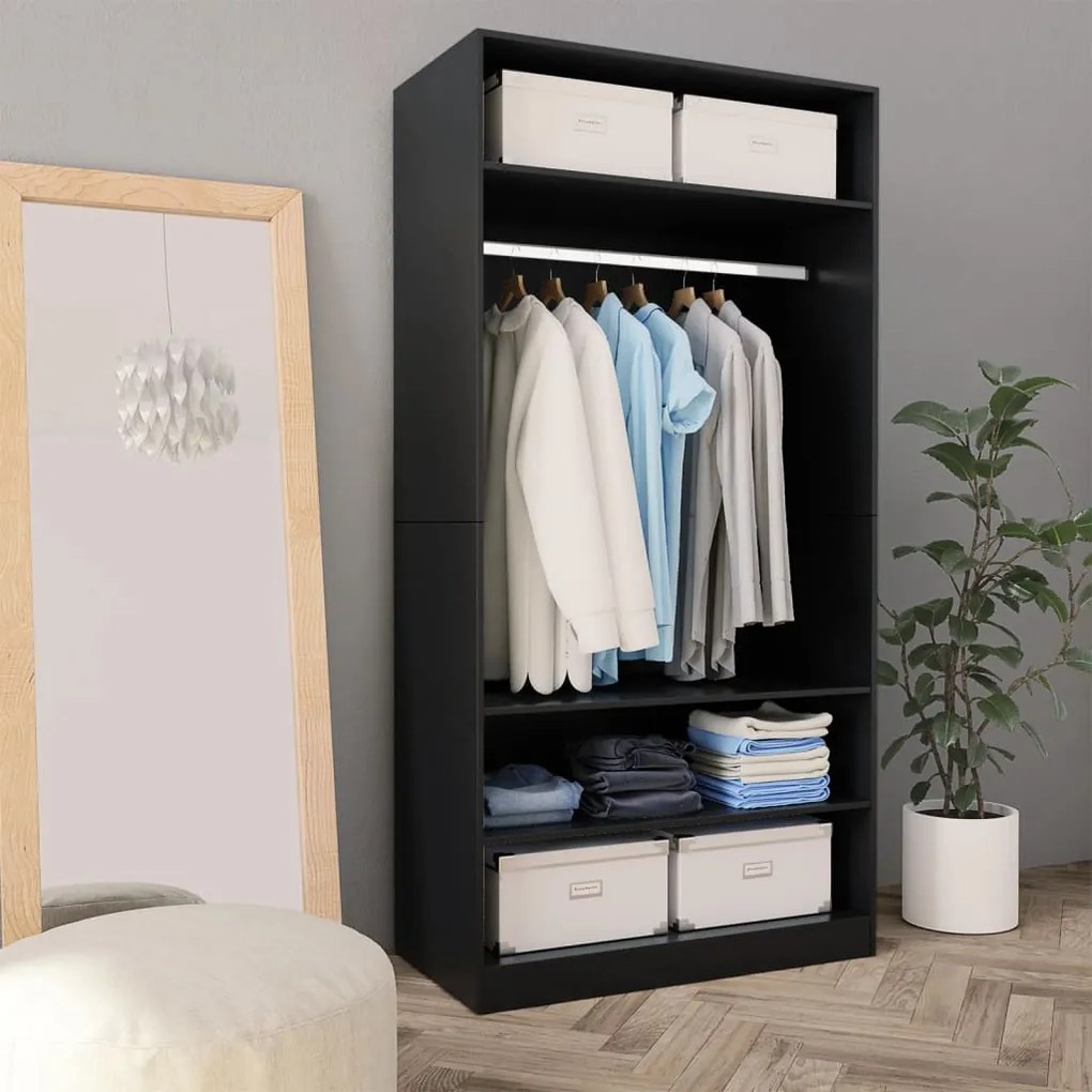 800226 vidaXL Roupeiro 100x50x200 cm contraplacado preto