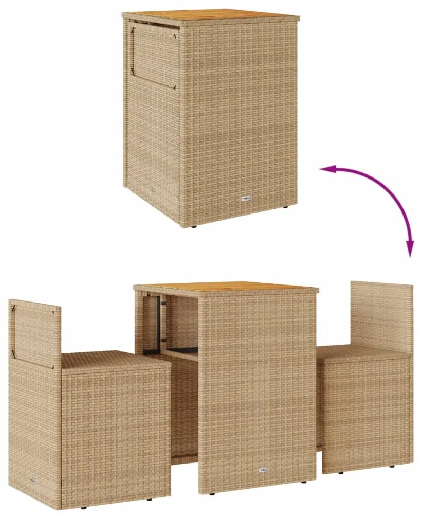 3 pcs conjunto bistrô com almofadões vime PE bege