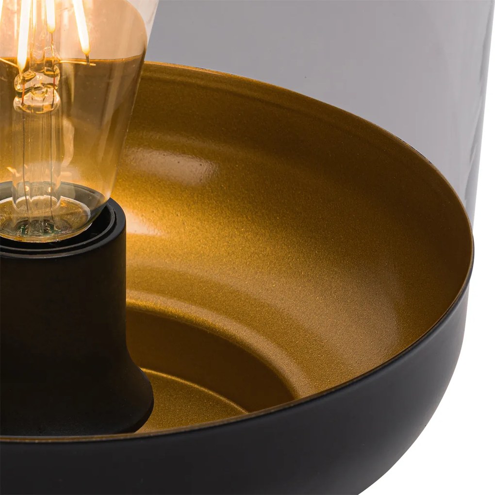 Candeeiro de mesa design preto com dourado e vidro fumê - Kyan Design