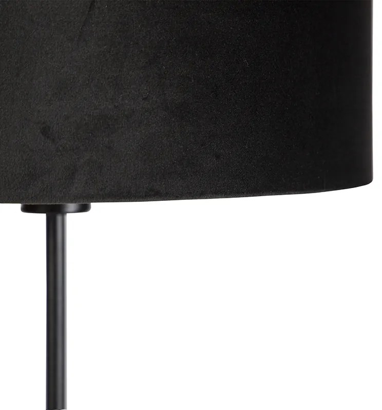 Candeeiro de pé preto com abajur em veludo preto com dourado 35 cm - Parte Clássico / Antigo