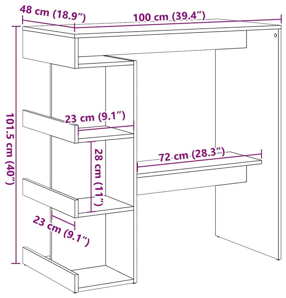 Mesa de bar com prateleiras 100x48x101,5 cm madeira velha