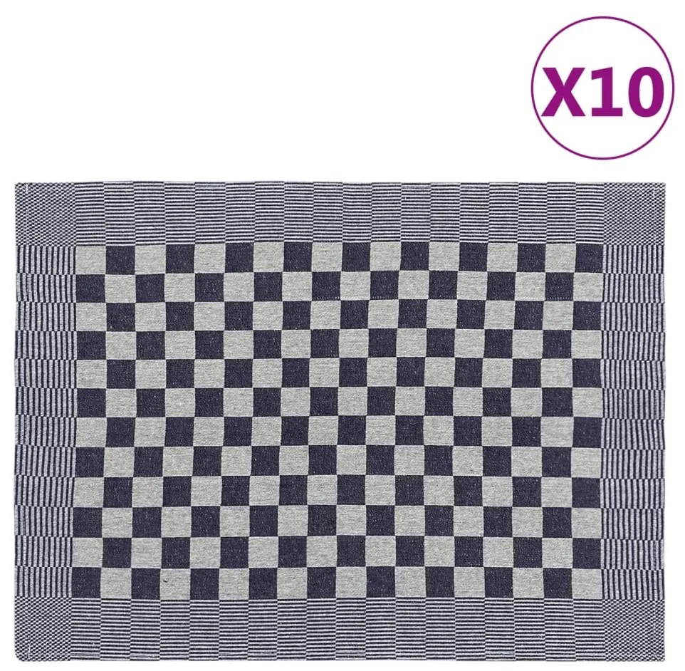 Panos de cozinha 10 pcs 50x70 cm algodão azul e branco