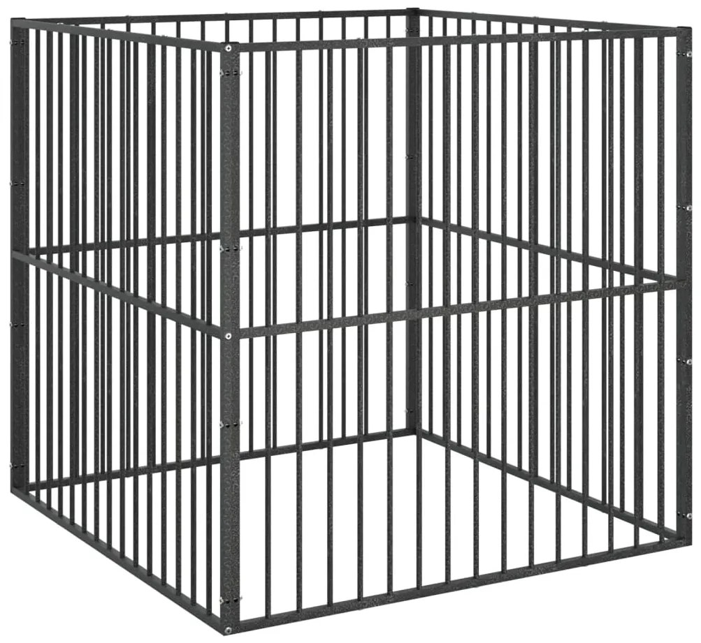 Parque para cães com 4 painéis aço galvanizado preto