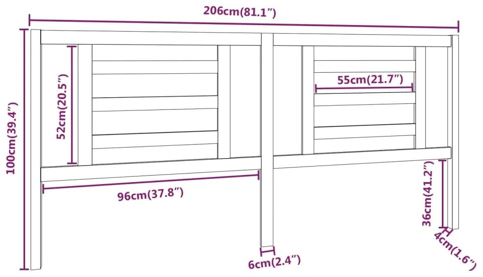 Cabeceira de cama 206x4x100 cm pinho maciço preto