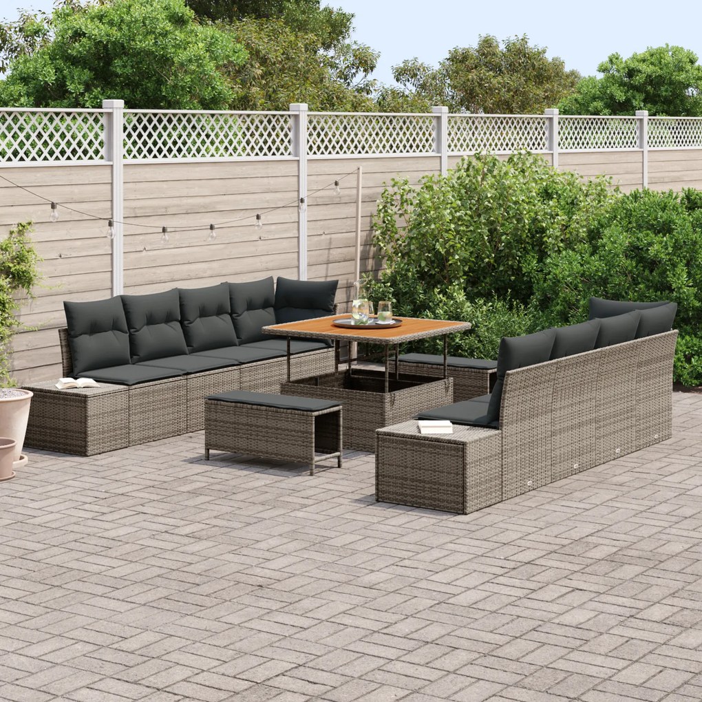 Conjunto de Sofá de Jardim vidaXL com Almofadas Cinza Rattan Poliéster