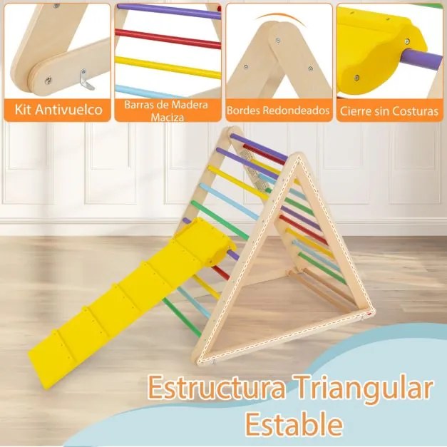 Escada triangular dobrável de madeira para crianças dos 6 meses aos 6 anos para a casa e o quarto das crianças 122 x 71 x 110 cm Multicolorido