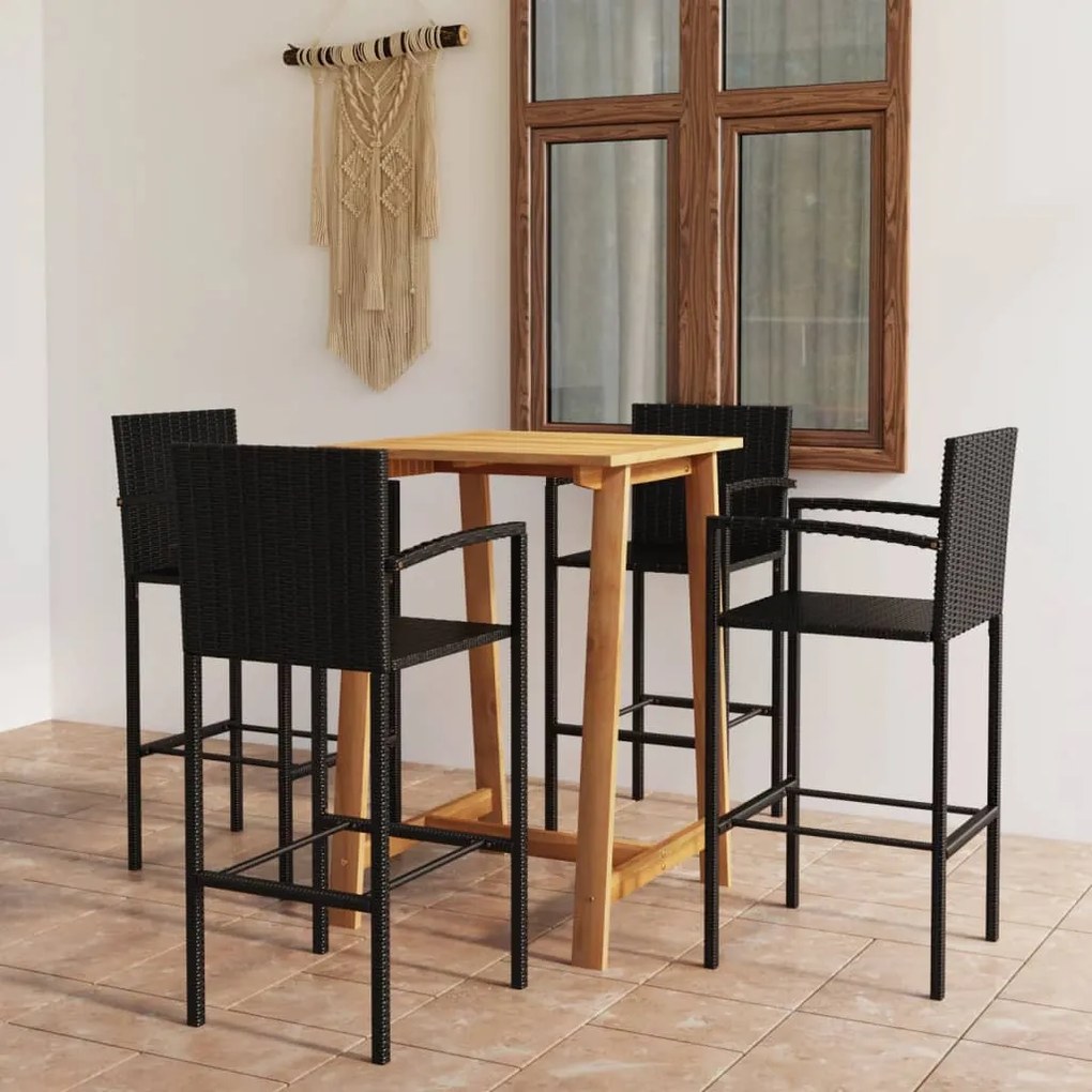 vidaXL 5 pcs conjunto de bar para jardim preto