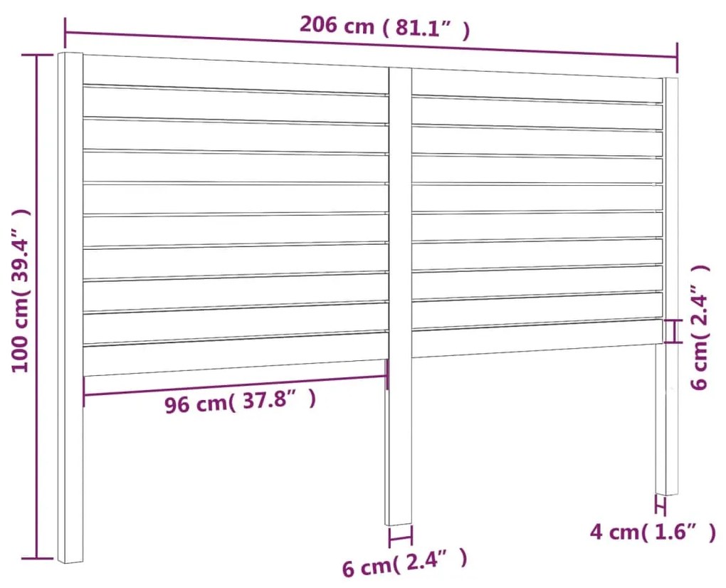 Cabeceira de cama 206x4x100 cm pinho maciço branco