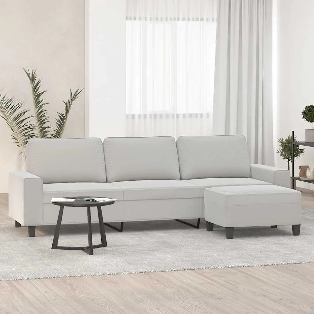 vidaXL Sofá 3 lugares+apoio de pés 210cm tecido microfibra cinza-claro