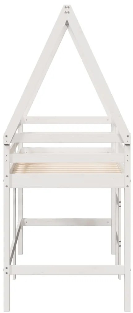 Cama alta c/ escada e telhado 80x200 cm pinho maciço branco