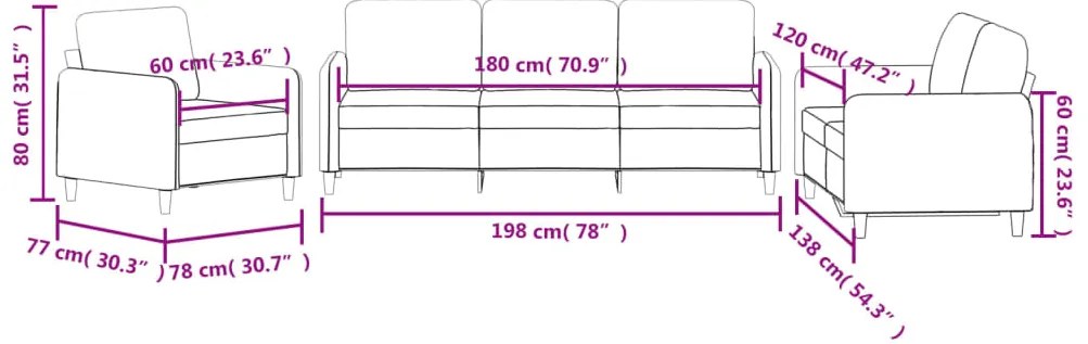 3 pcs conjunto de sofás veludo cinzento-claro