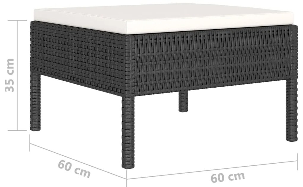 6 pcs conjunto lounge de jardim c/ almofadões vime PE preto
