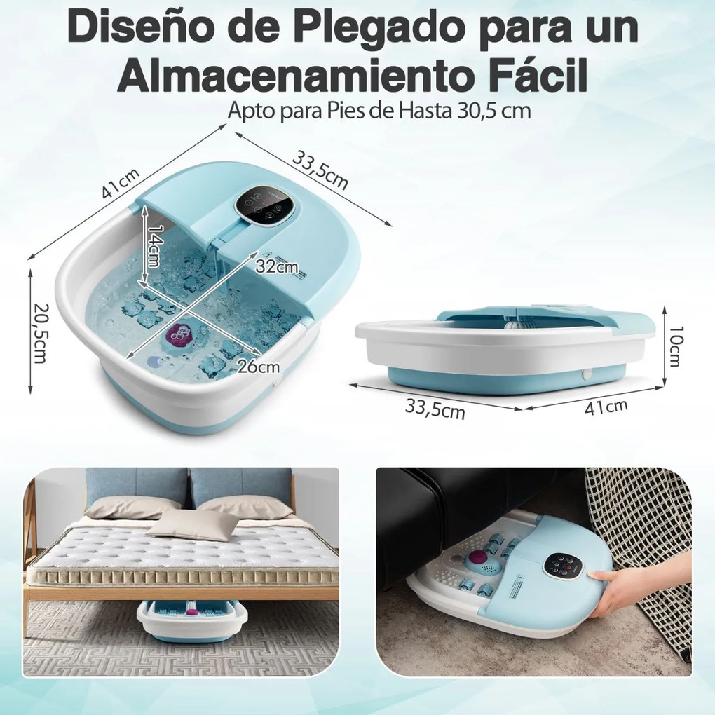 Massajador de Pés Dobrável com Banho de Pés Aquecedor com Controlo Remoto Caixa de Rolos de Massagem de Bolhas 33,5 x 41 x 20,5 cm Azul