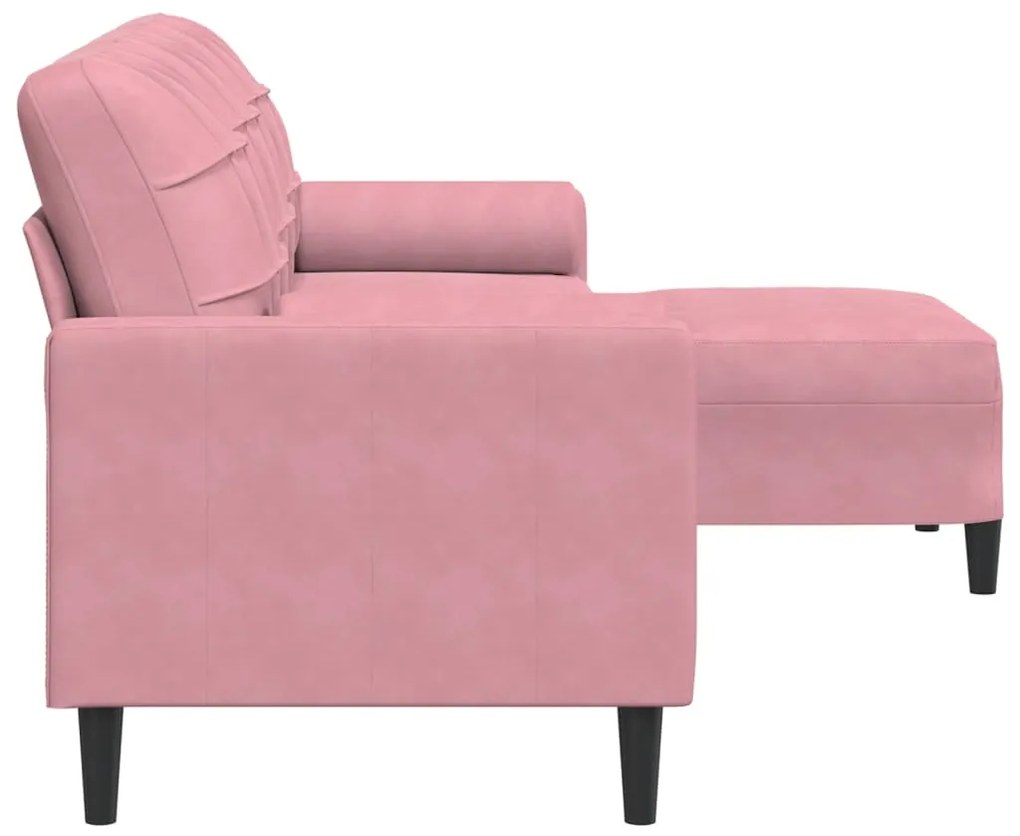 Sofá de 3 lugares com apoio de pés 210 cm veludo rosa