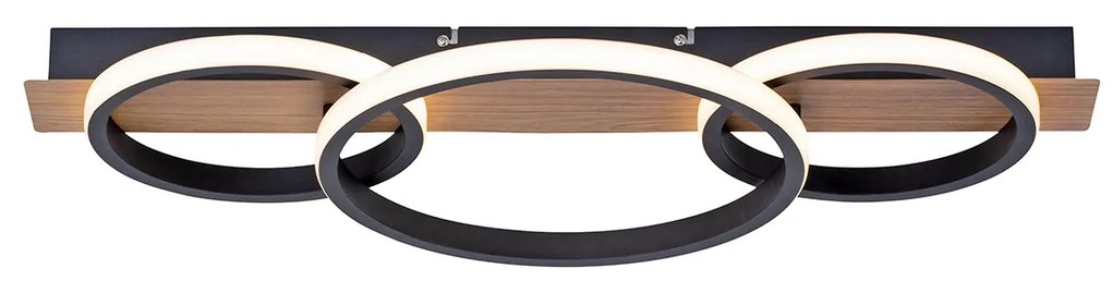 Candeeiro de teto preto com madeira incl. LED 3 luzes - Marien Moderno