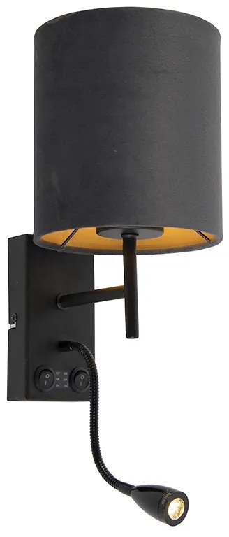 LED Candeeiro de parede Art Déco preto com abajur em veludo cinzento escuro - Stacca Moderno