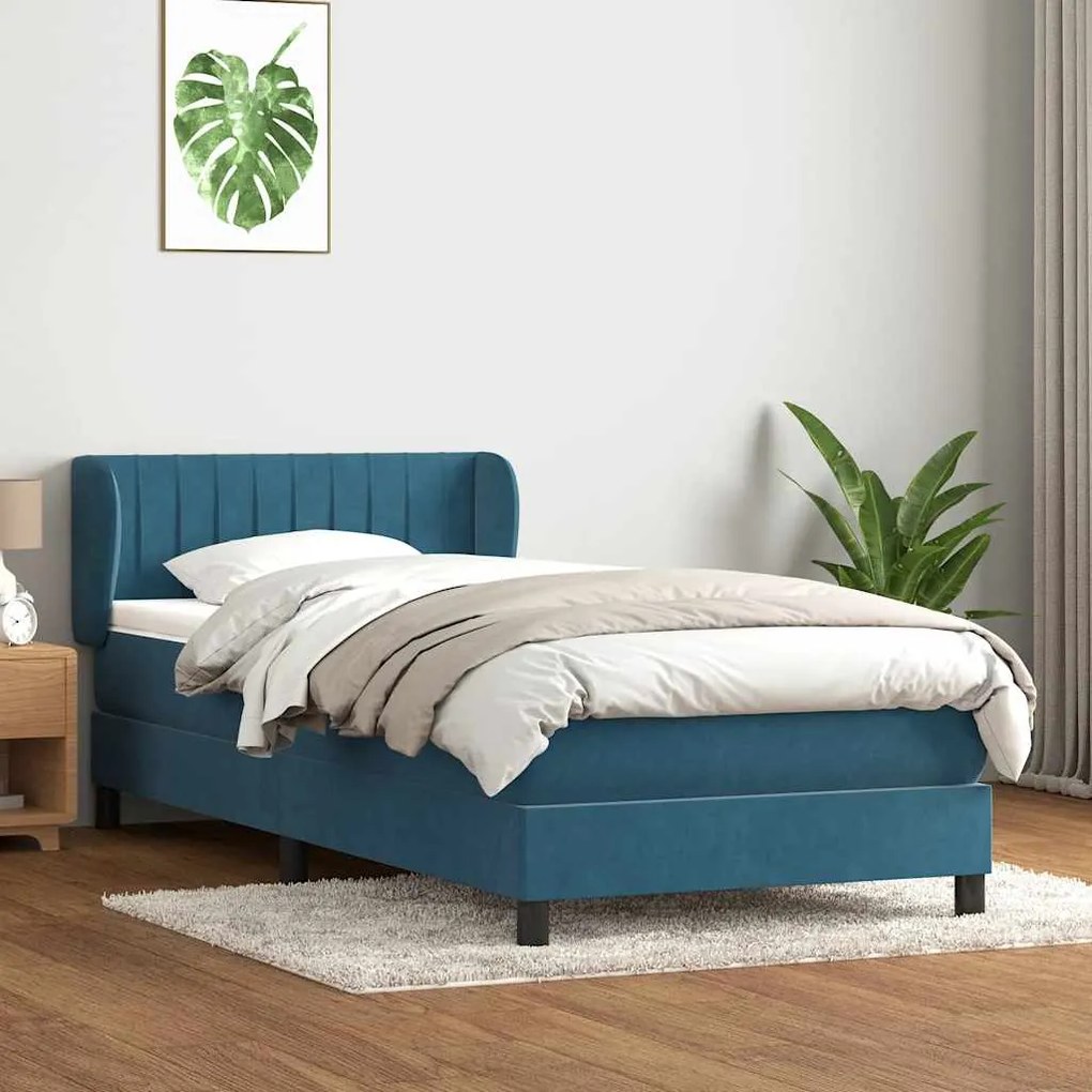 vidaXL Cama com molas/colchão 100x220 cm veludo azul-escuro