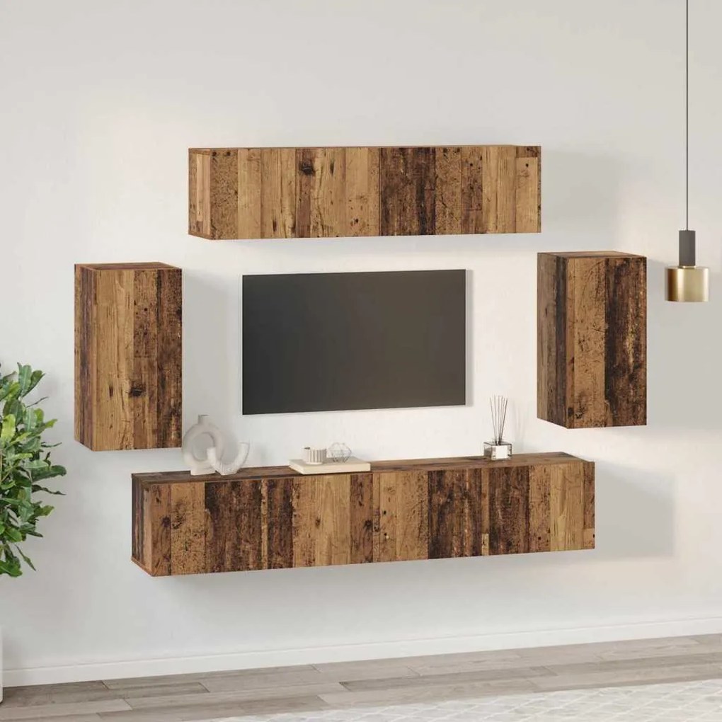 Conjunto de móvel de TV 6 pcs Madeira antiga Médio