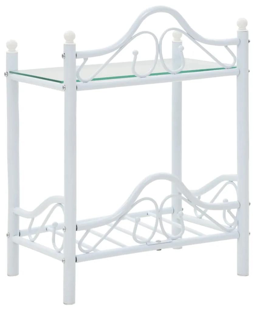 Mesas cabeceira 2 pcs aço e vidro temperado 45x30,5x60cm branco