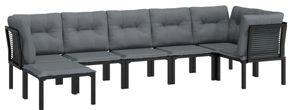 7 pcs conjunto lounge de jardim vime PE preto e cinzento