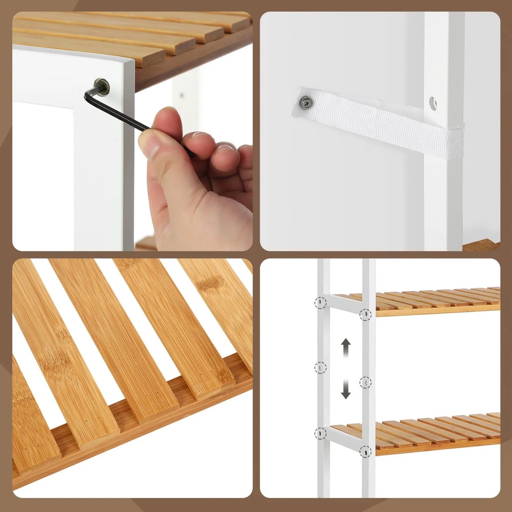 Sapateira com 3 níveis em bambu 60 x 26 x 66 cm, branco e cor bambu