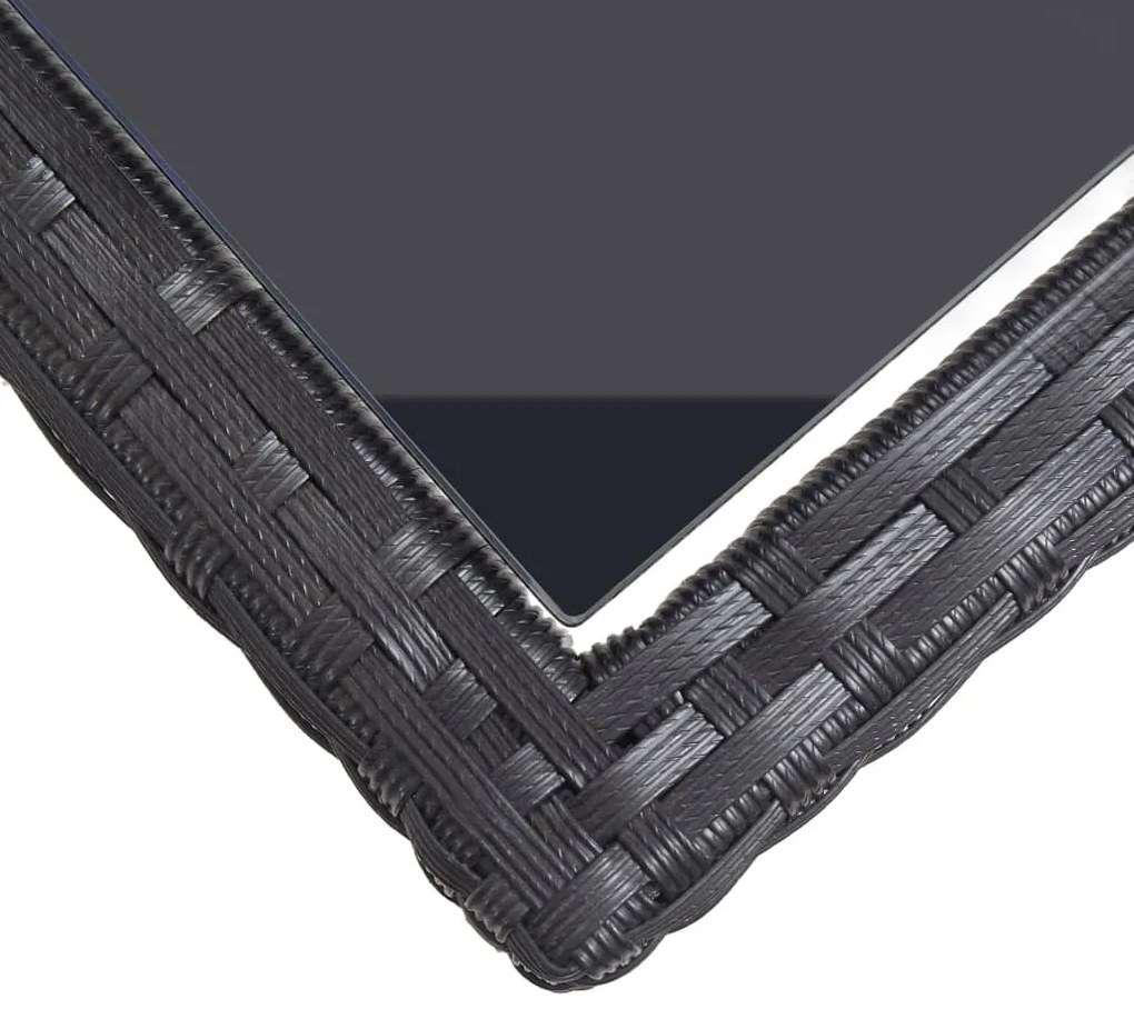 Mesa de jardim 110x53x72 cm vidro e vime PE preto