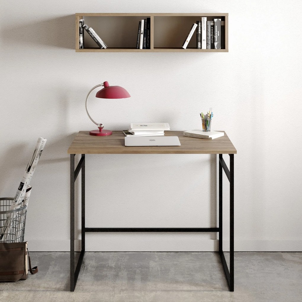 Secretária Gama – Nogueira/Preto – 90x75x60 cm