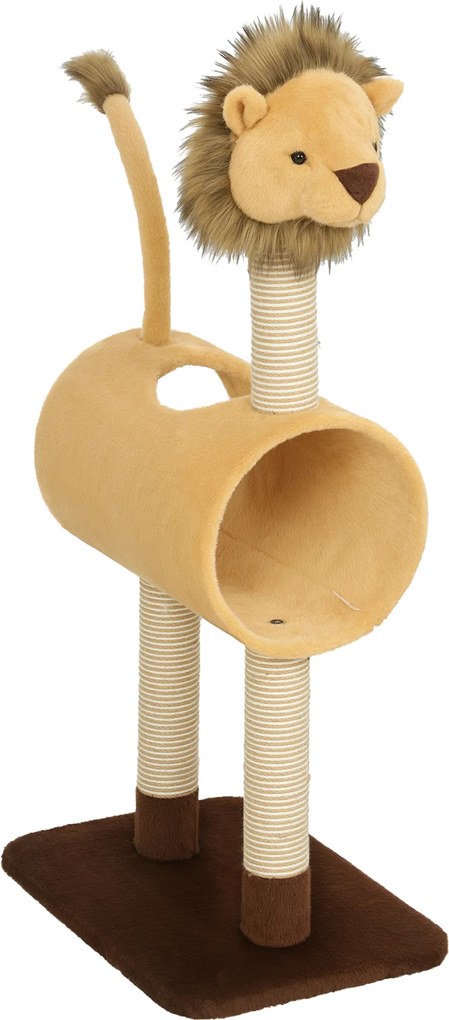 PawHut Arranhador 104 cm Árvore para Gatos com Design de Leão Postes para Arranhar, Túnel, Cauda Pendente até 7 kg, Castanho claro | Aosom Portugal