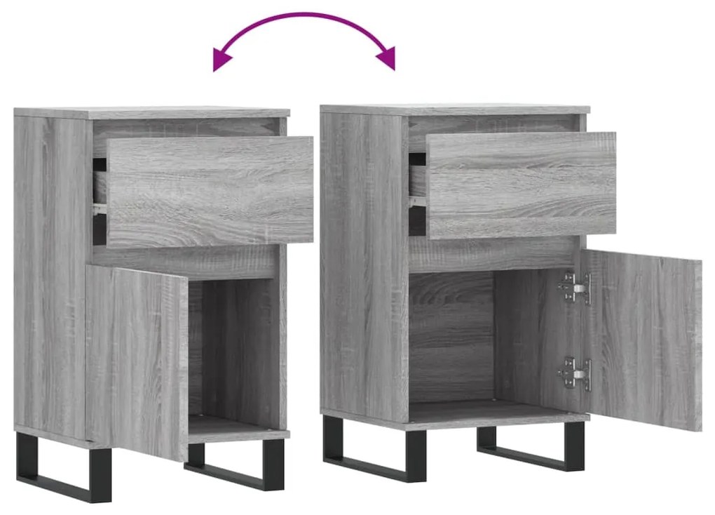 Aparadores 2 pcs 40x35x70 cm derivados madeira cinzento sonoma