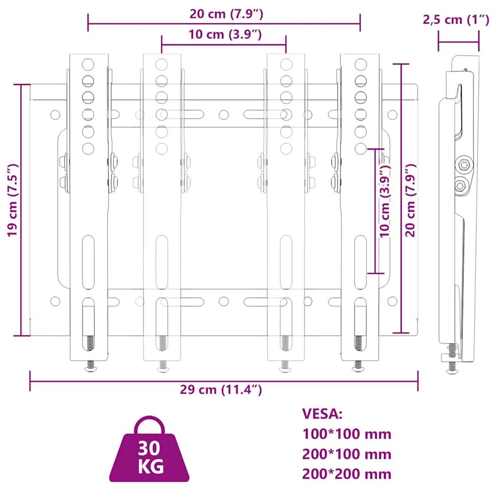 Suporte de parede p/ TV ecrãs de 14-42" Max VESA 200x200mm 30kg