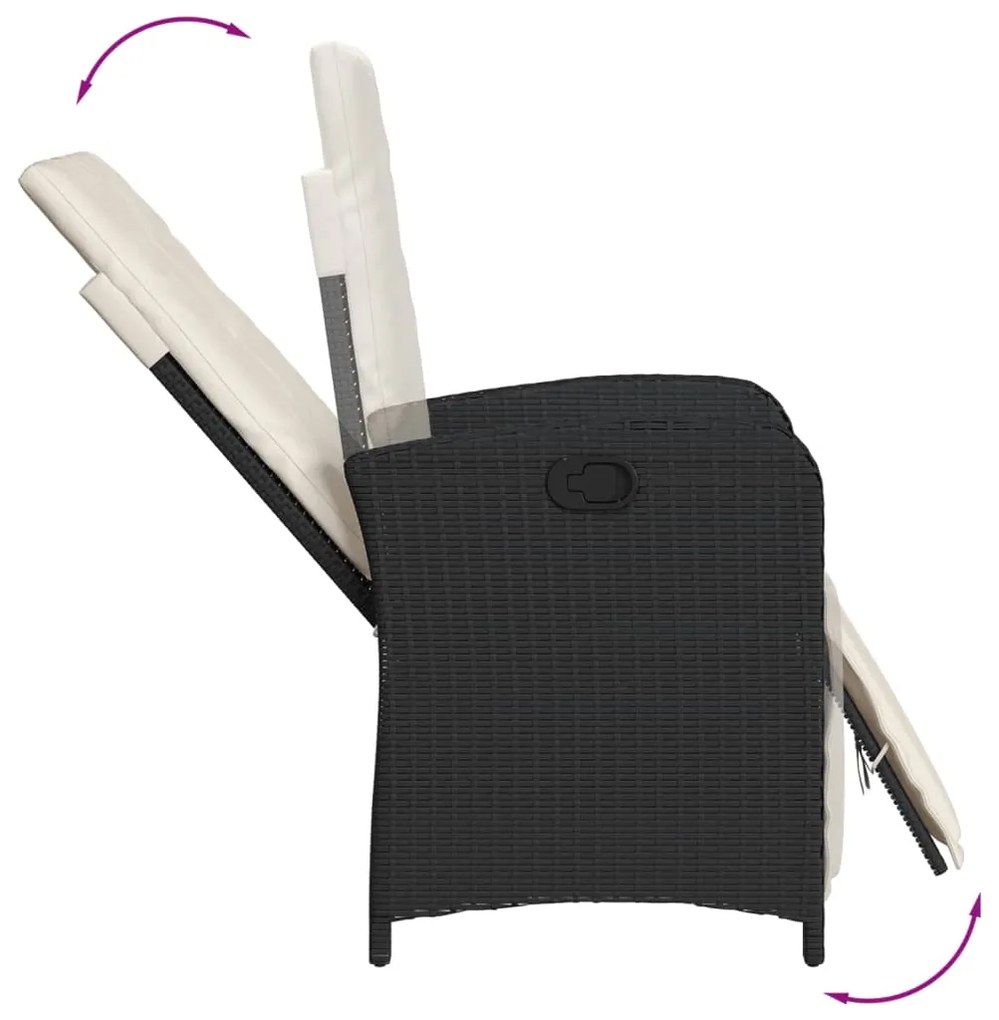 5 pcs conjunto de jantar p/ jardim c/ almofadões vime PE preto