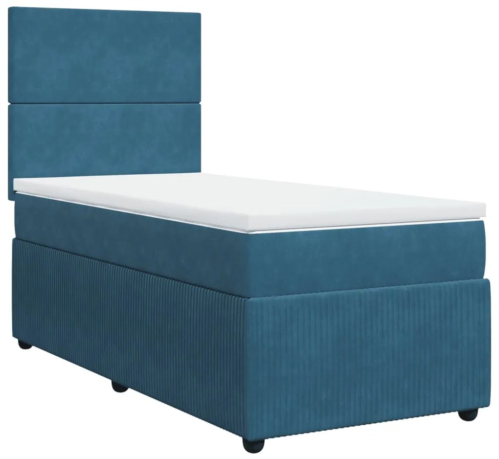 Cama boxspring com colchão 90x200 cm veludo azul