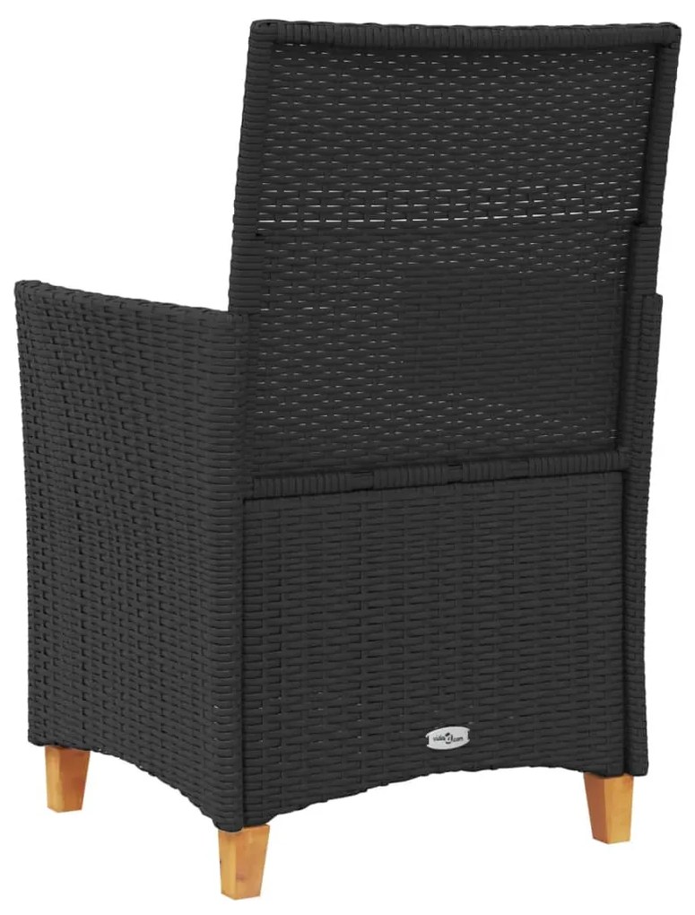 Cadeiras de jardim c/ almofadões 2 pcs vime PE/madeira preto