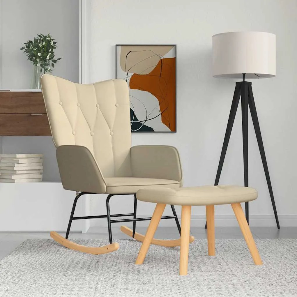 vidaXL Cadeira de baloiço com banco tecido cor creme