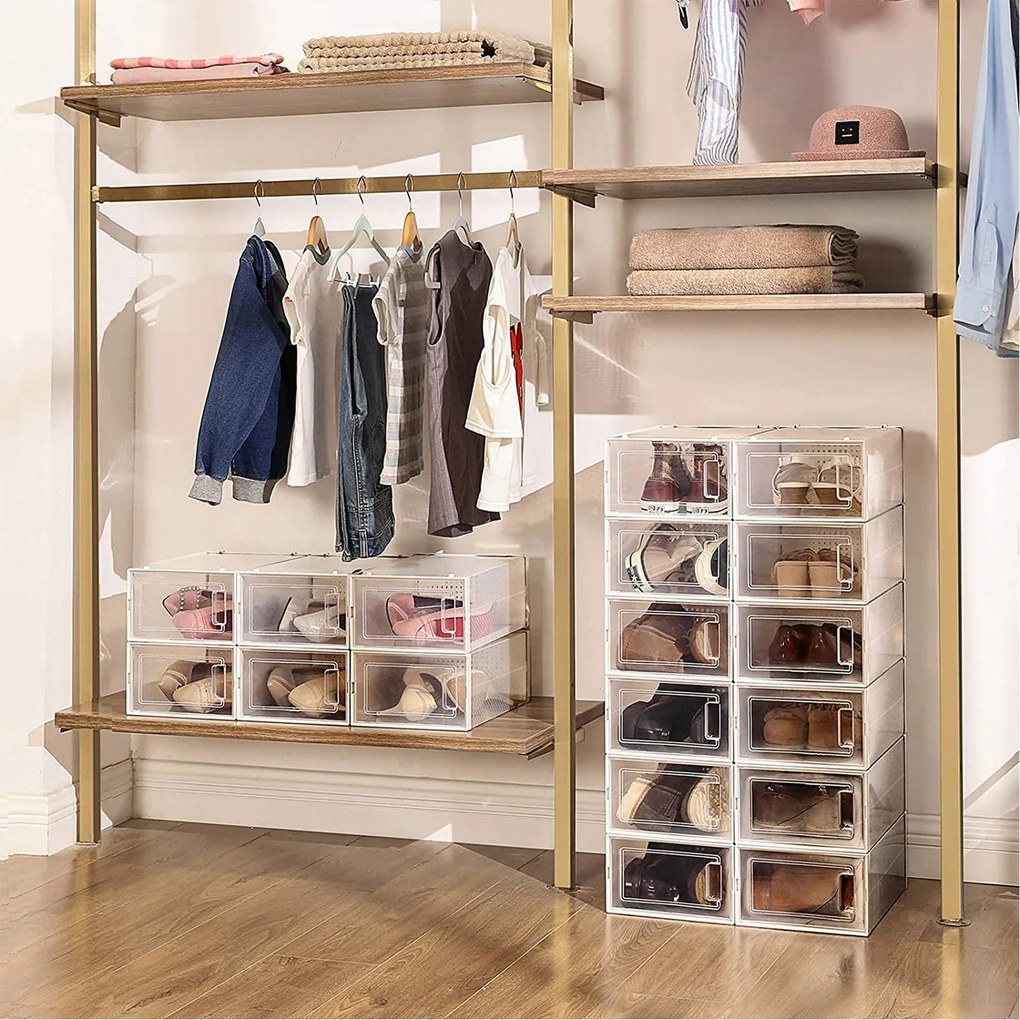 Conjunto de 8 caixas de sapatos dobráveis transparente, branco
