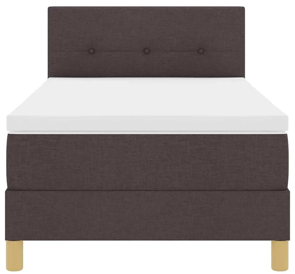 Cama Box Spring com Colchão &amp; LED Castanho Escuro 100x200 cm Tecido