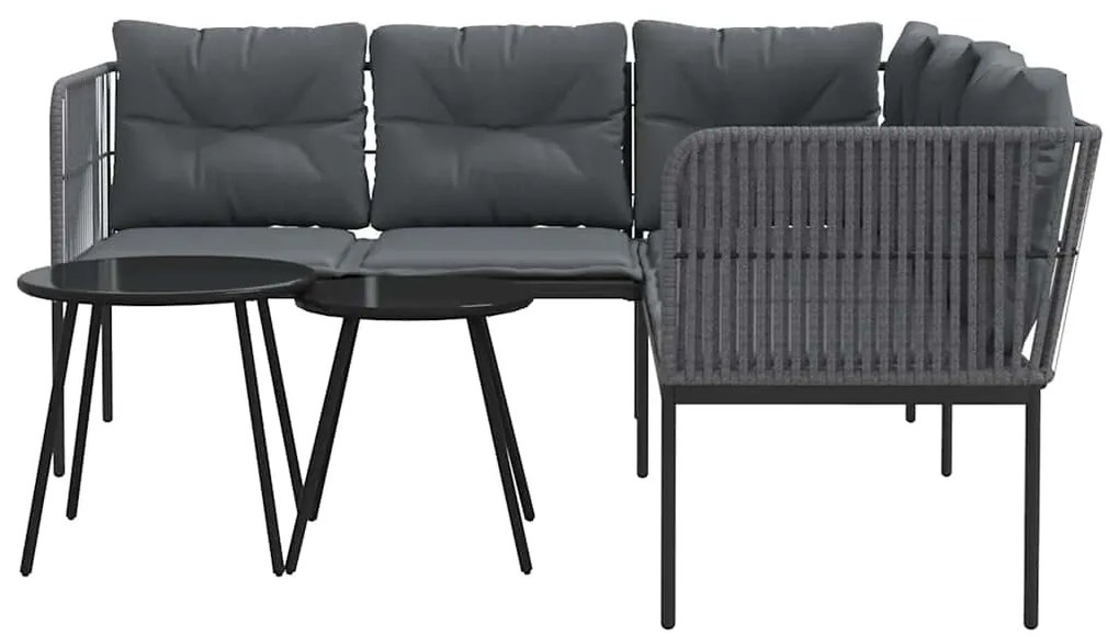 Conjunto de sofás de jardim c/ almofadões aço/textilene preto