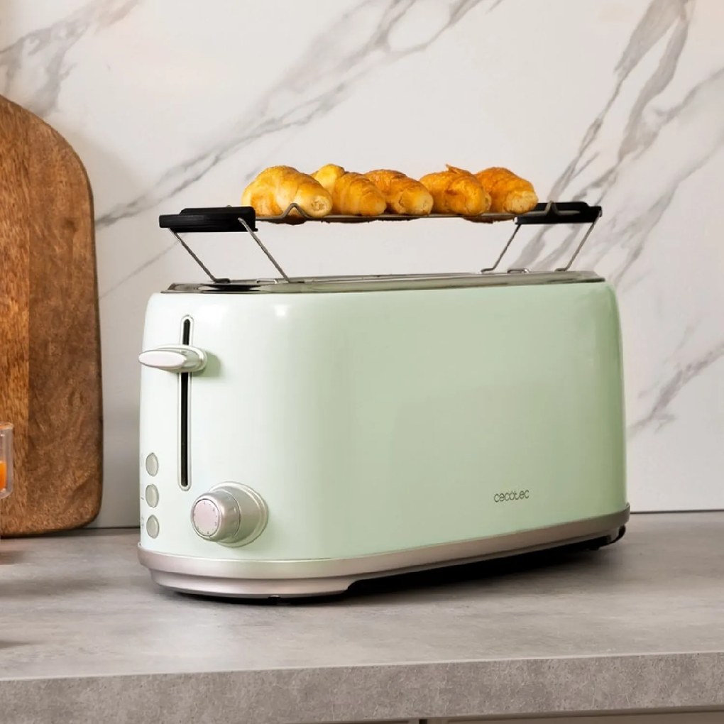 Torradeira vertical Toast&Taste 1600 Retro Double Verde duas ranhuras largas e capacidade para 4 torradas