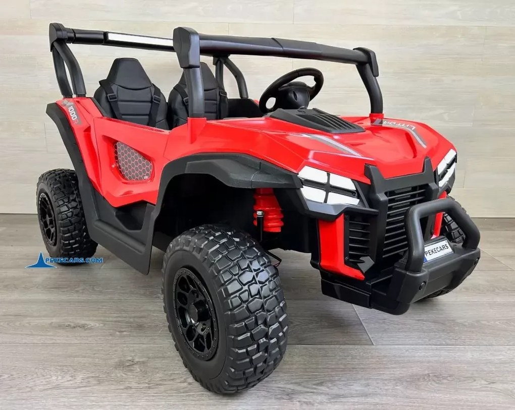 Buggy elétrico para crianças 2 lugares 1000R 4x4 24V, Rodas de borracha, Banco em pele sintética Vermelho
