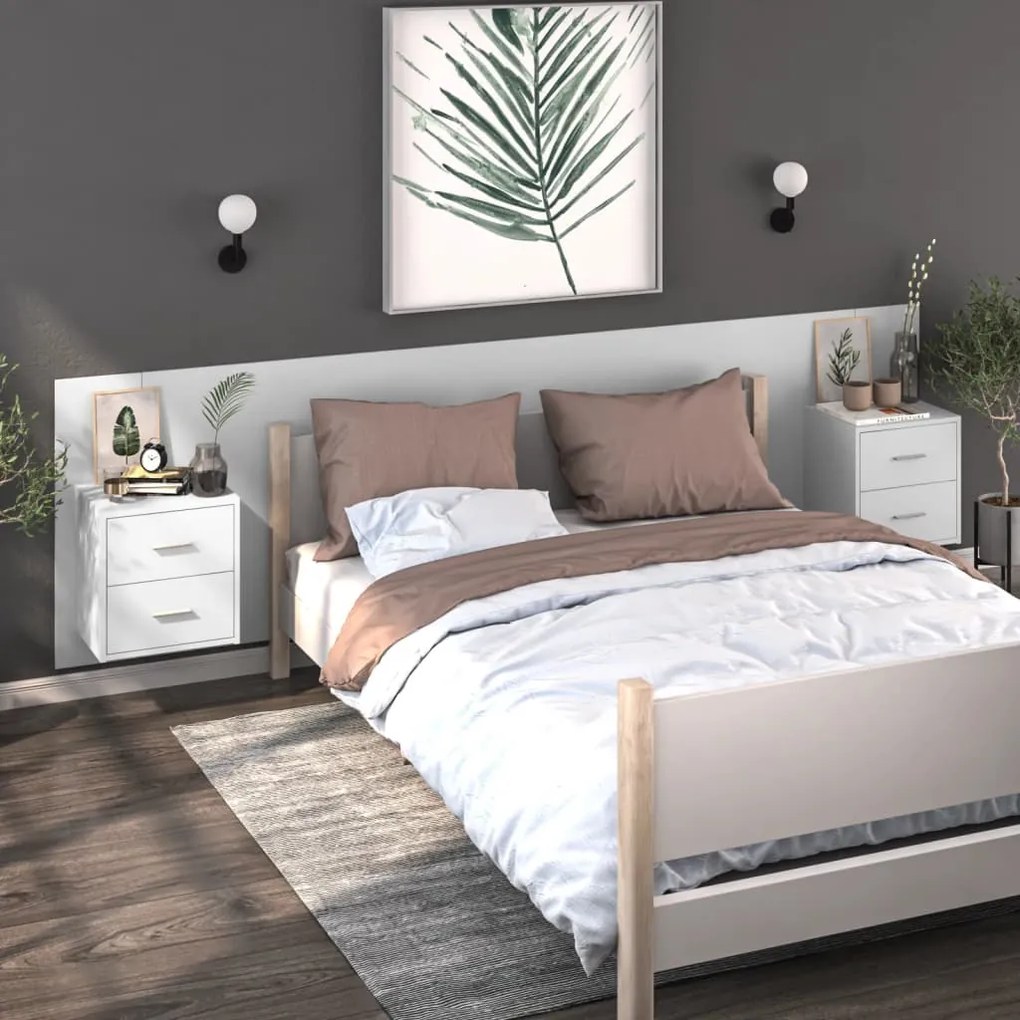 811002 vidaXL Mesas de cabeceira montagem na parede 2 pcs branco brilhante