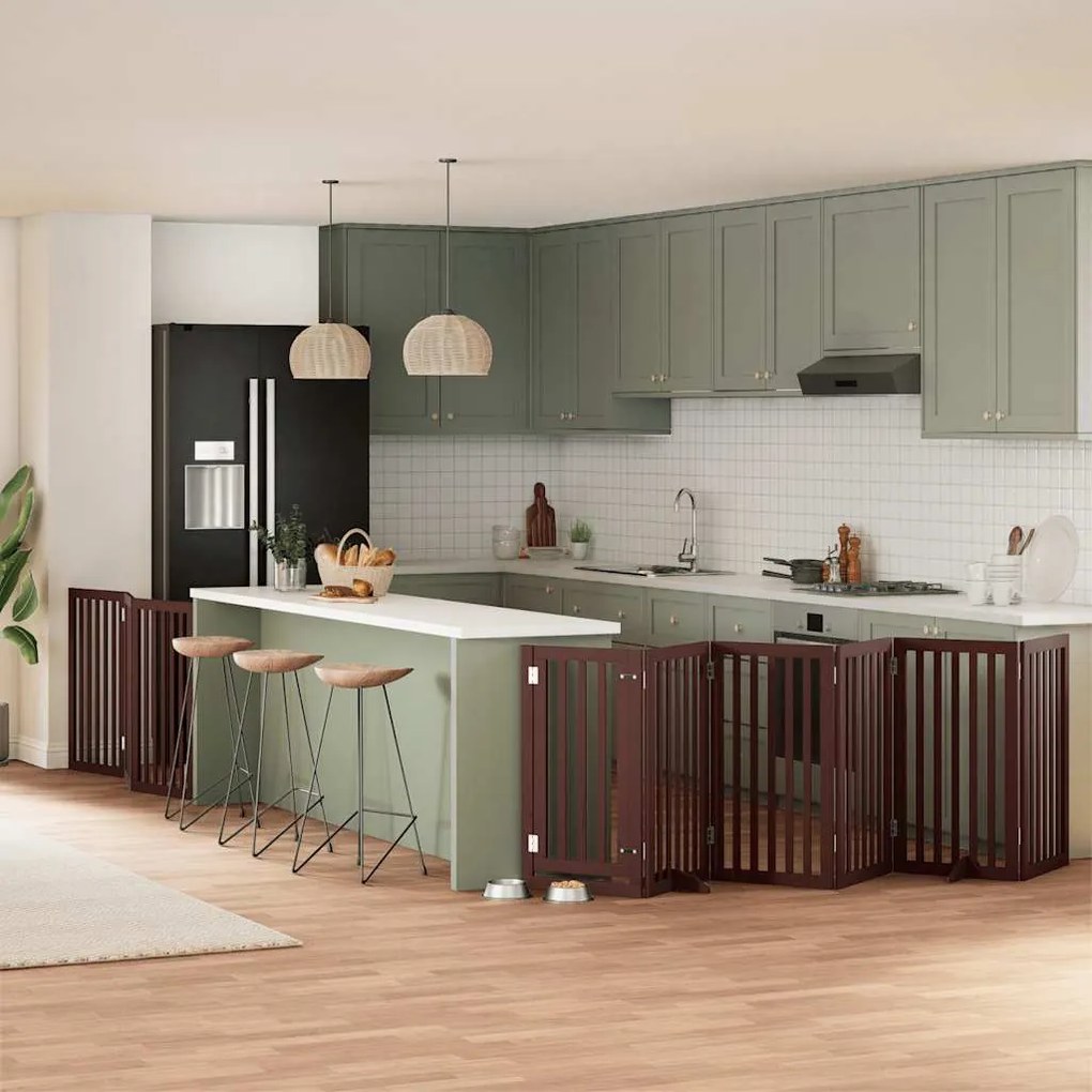 vidaXL Portão p/ cães c/ porta dobrável 9 painéis 450cm álamo castanho